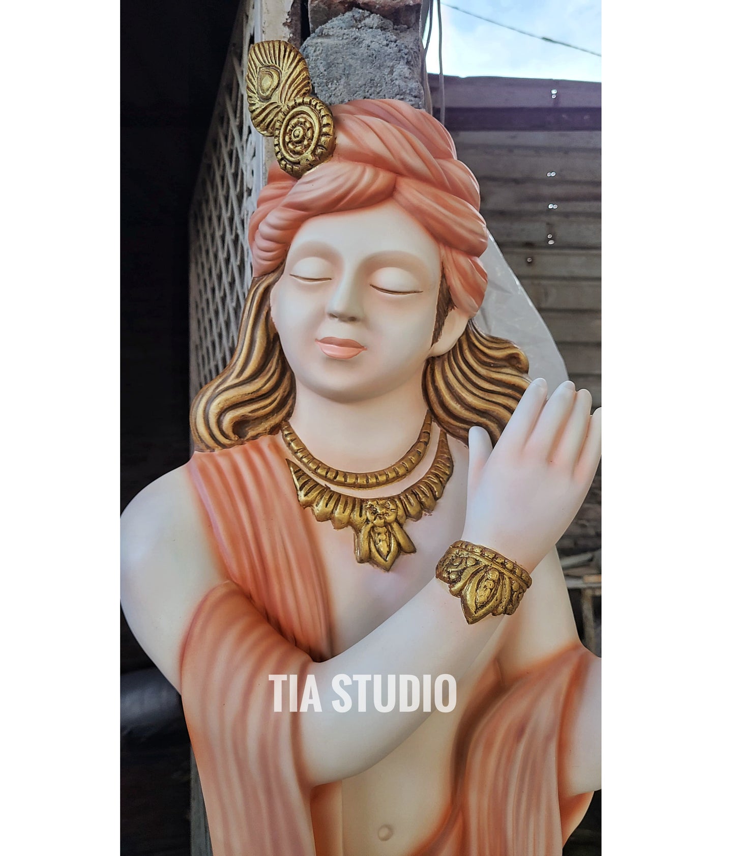 Krishna Ji Wall Sculpture – 5ft Resin & Marble Dust Mural | TIA Studio