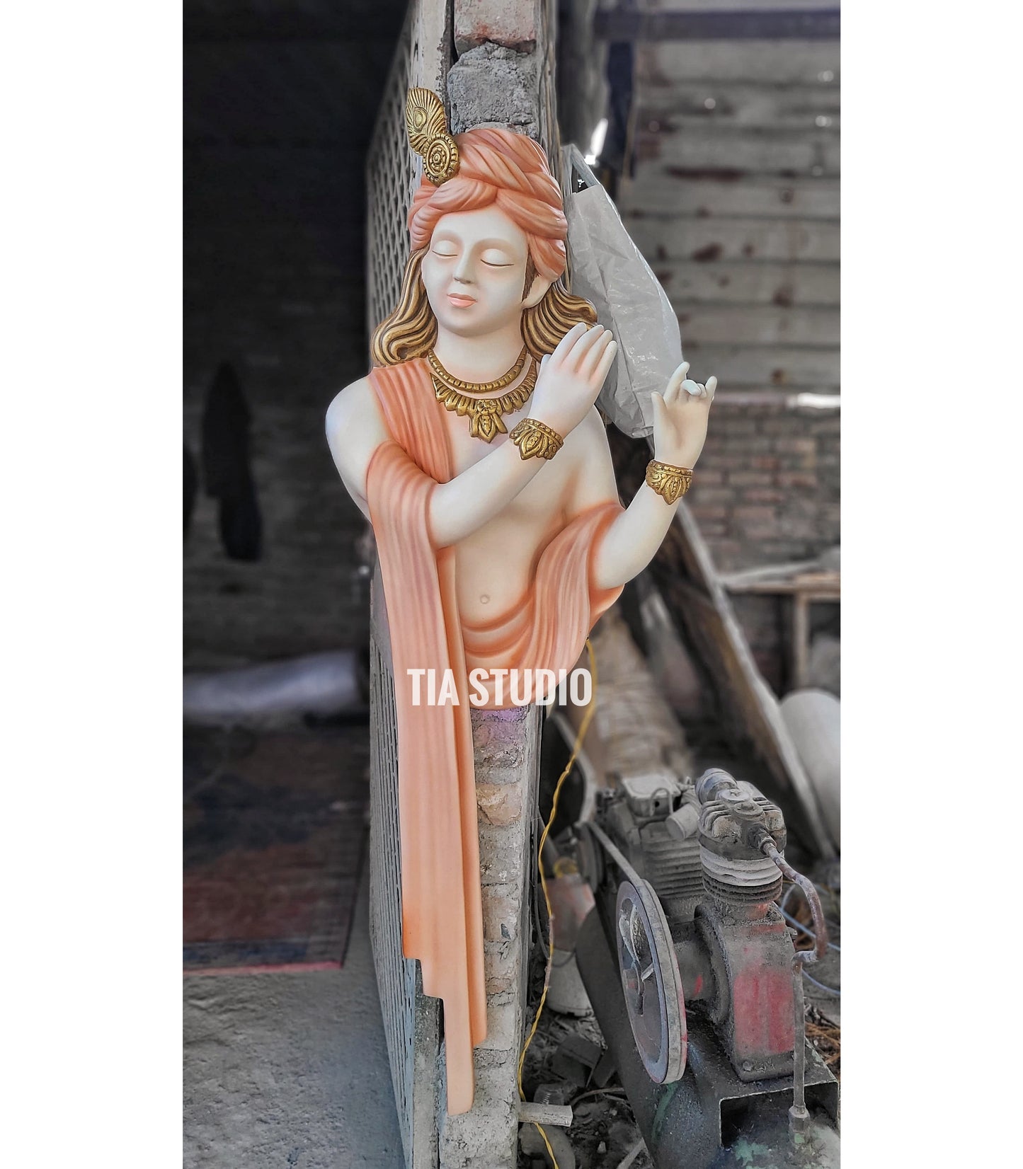 Krishna Ji Wall Sculpture – 5ft Resin & Marble Dust Mural | TIA Studio