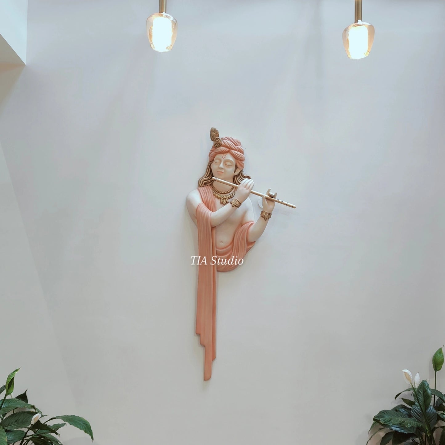 Krishna Ji Wall Sculpture – 5ft Resin & Marble Dust Mural | TIA Studio