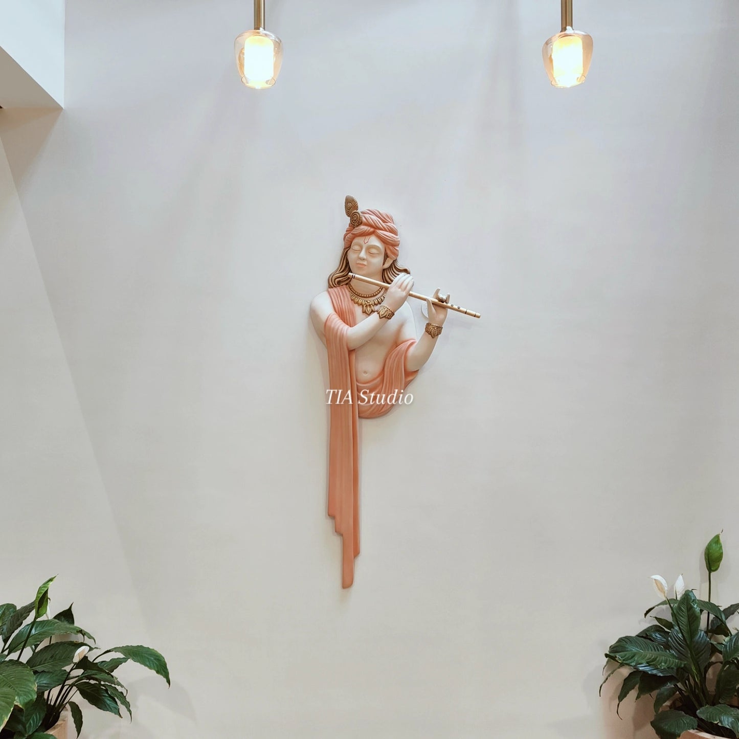 Krishna Ji Wall Sculpture – 5ft Resin & Marble Dust Mural | TIA Studio