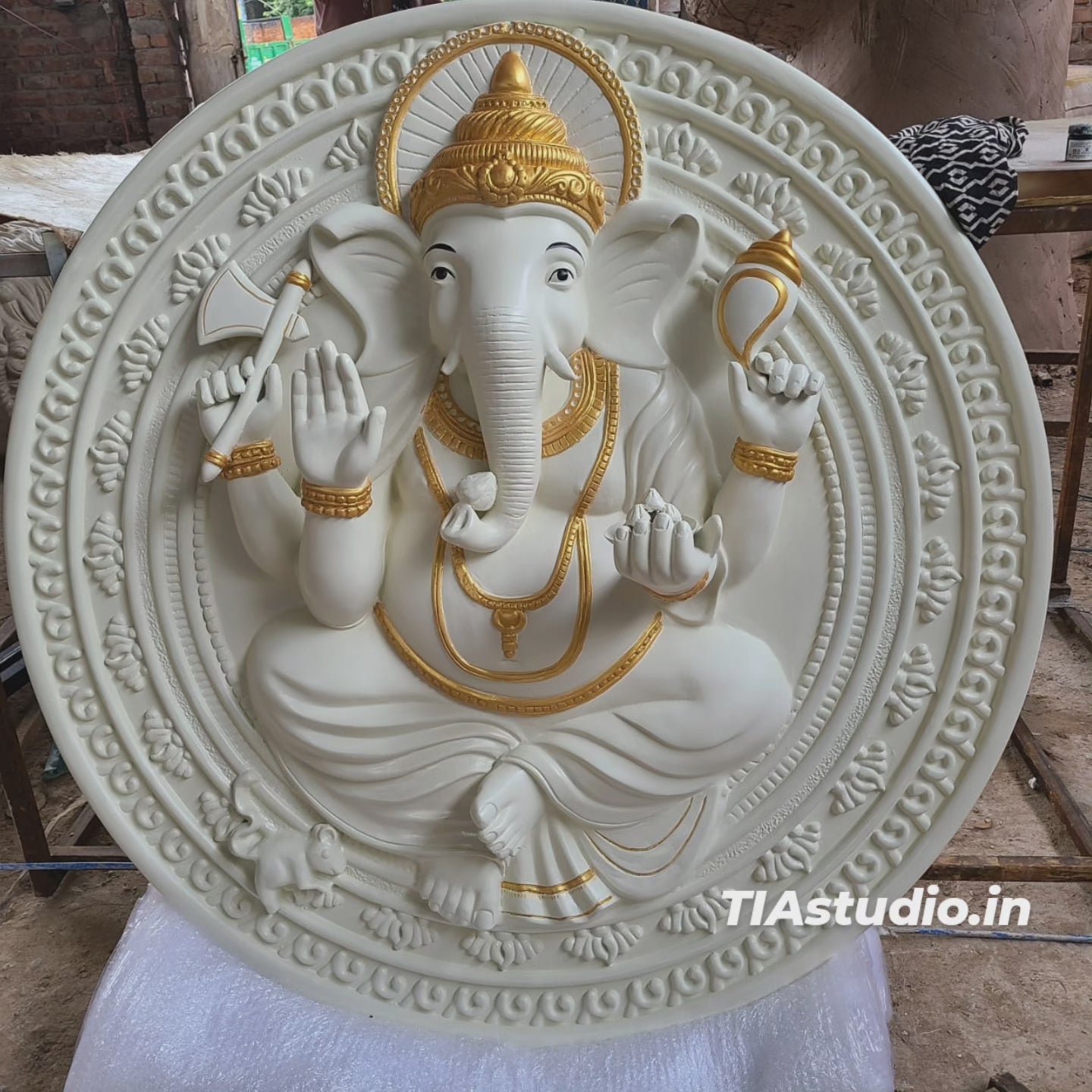 Ganesha Circle Relied Wall Sculpture 3.5 feet